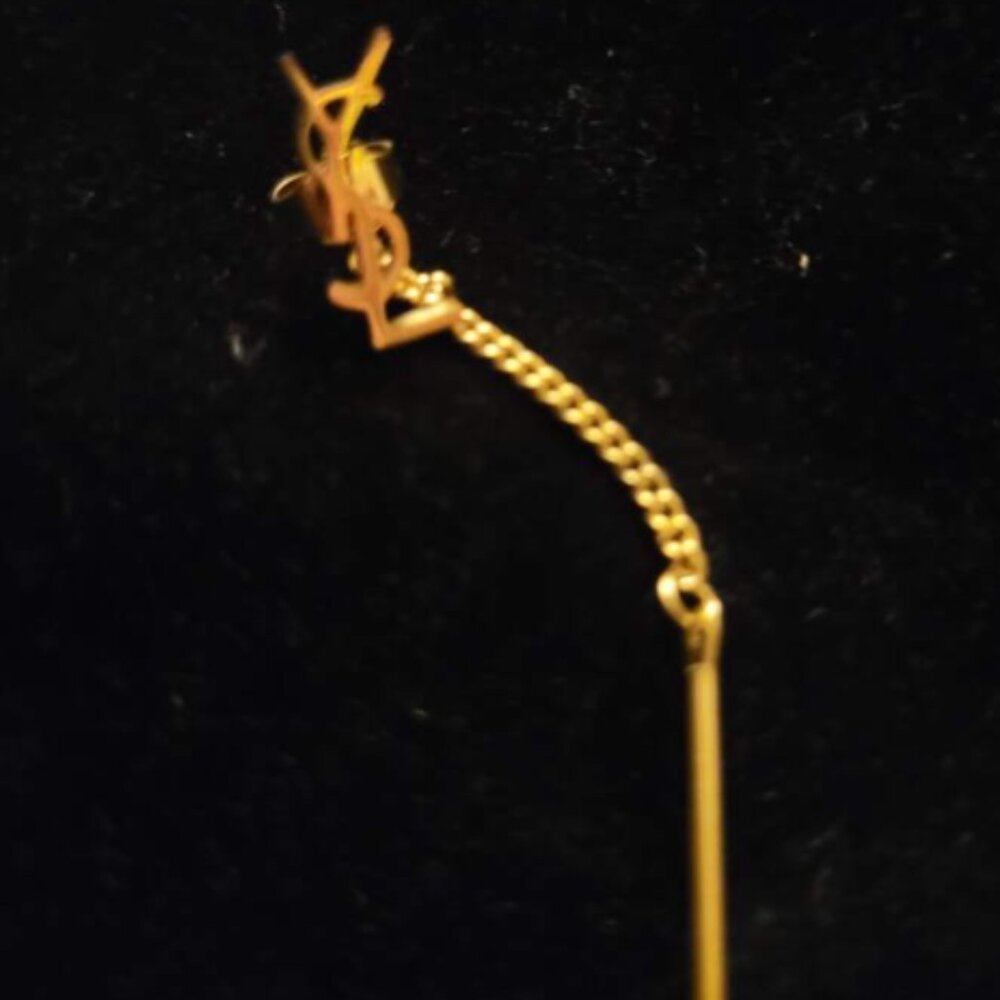 Chic YSL Petite Gold Logo Long Chain Back Earrings - Picture 5 of 5